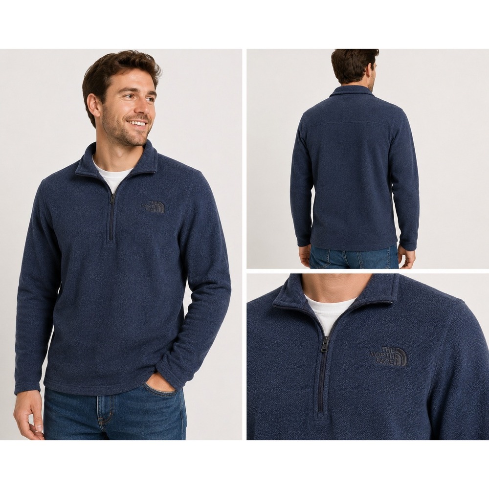 The North Face Mens M Navy Blue Fleece Quarter Zip Pullover Jacket Medium